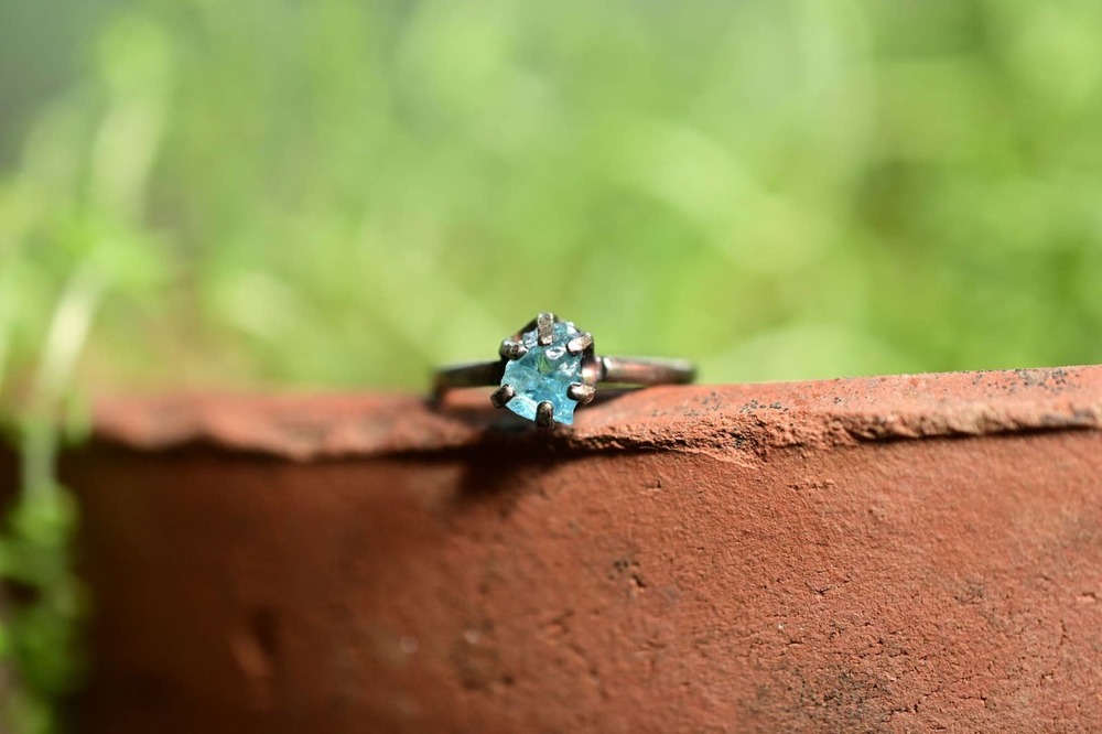 Unique Aquamarine Engagement Ring Raw Gemstone Ring Raw Diamond Engageme…